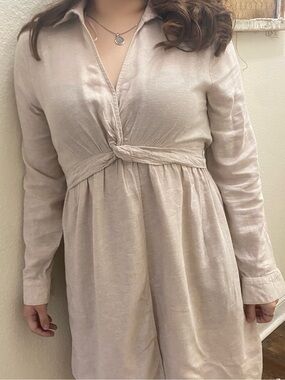 Joie Women’s Beige Linen Blend Shirt Dress S Collared Long Sleeve Pockets